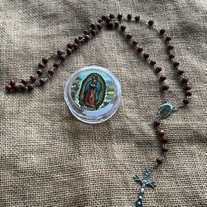 Virgin Mary catholic rosary wood smells roses scented New in box
